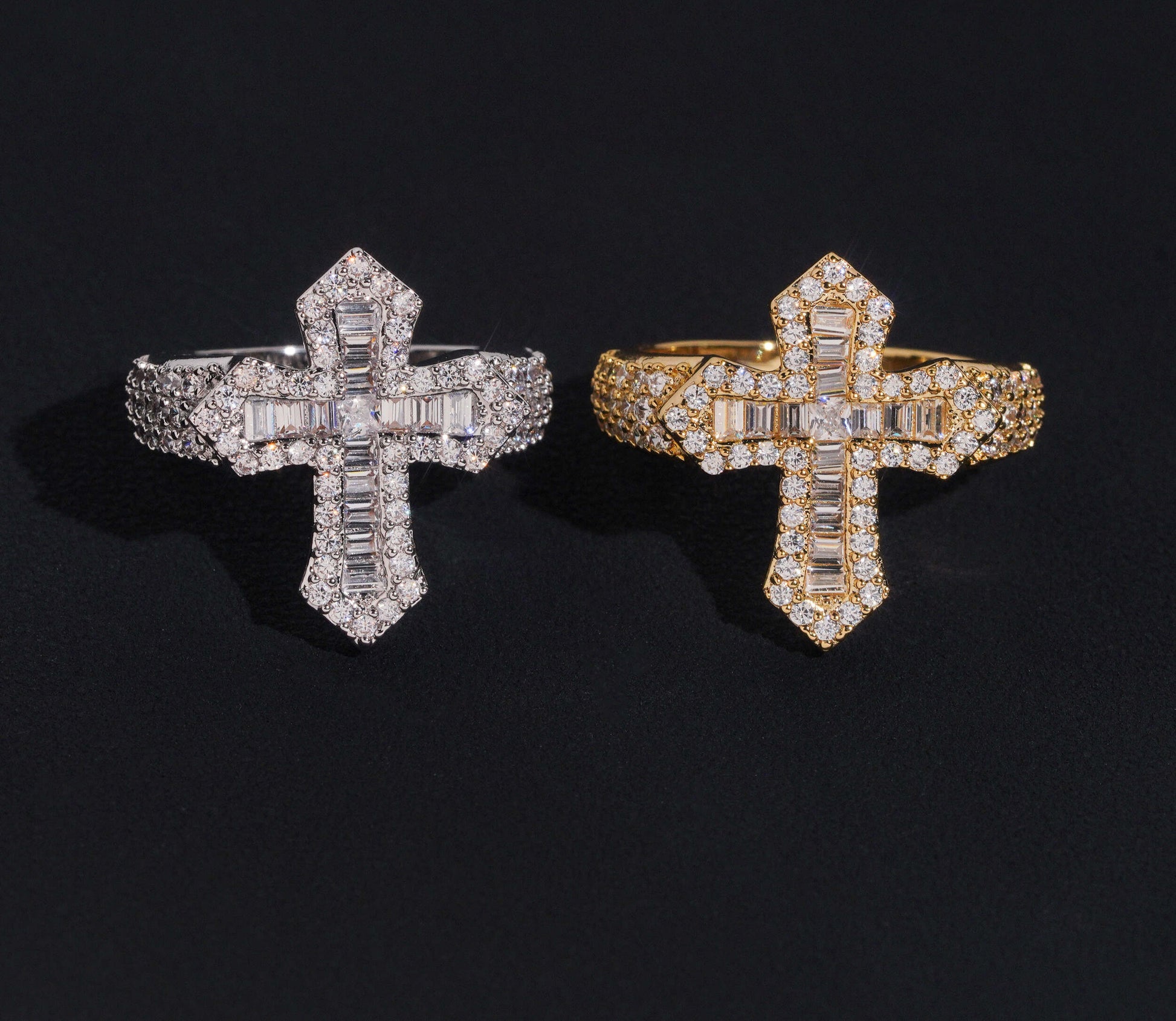 CUSTOM BAGUETTE DIAMOND CROSS RING