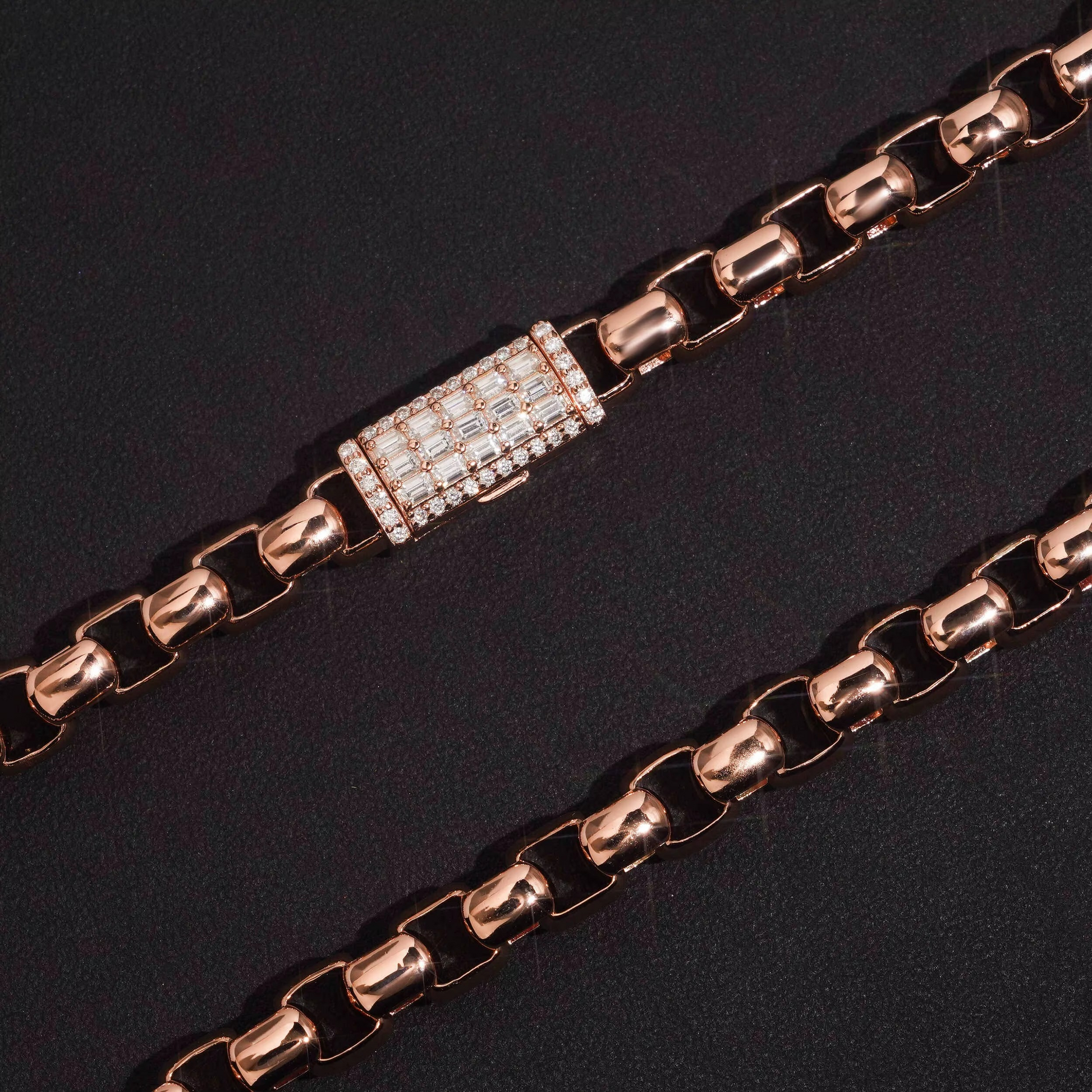 8MM ROSE GOLD BOX LINK CHAIN WITH BAGUETTE CLASP