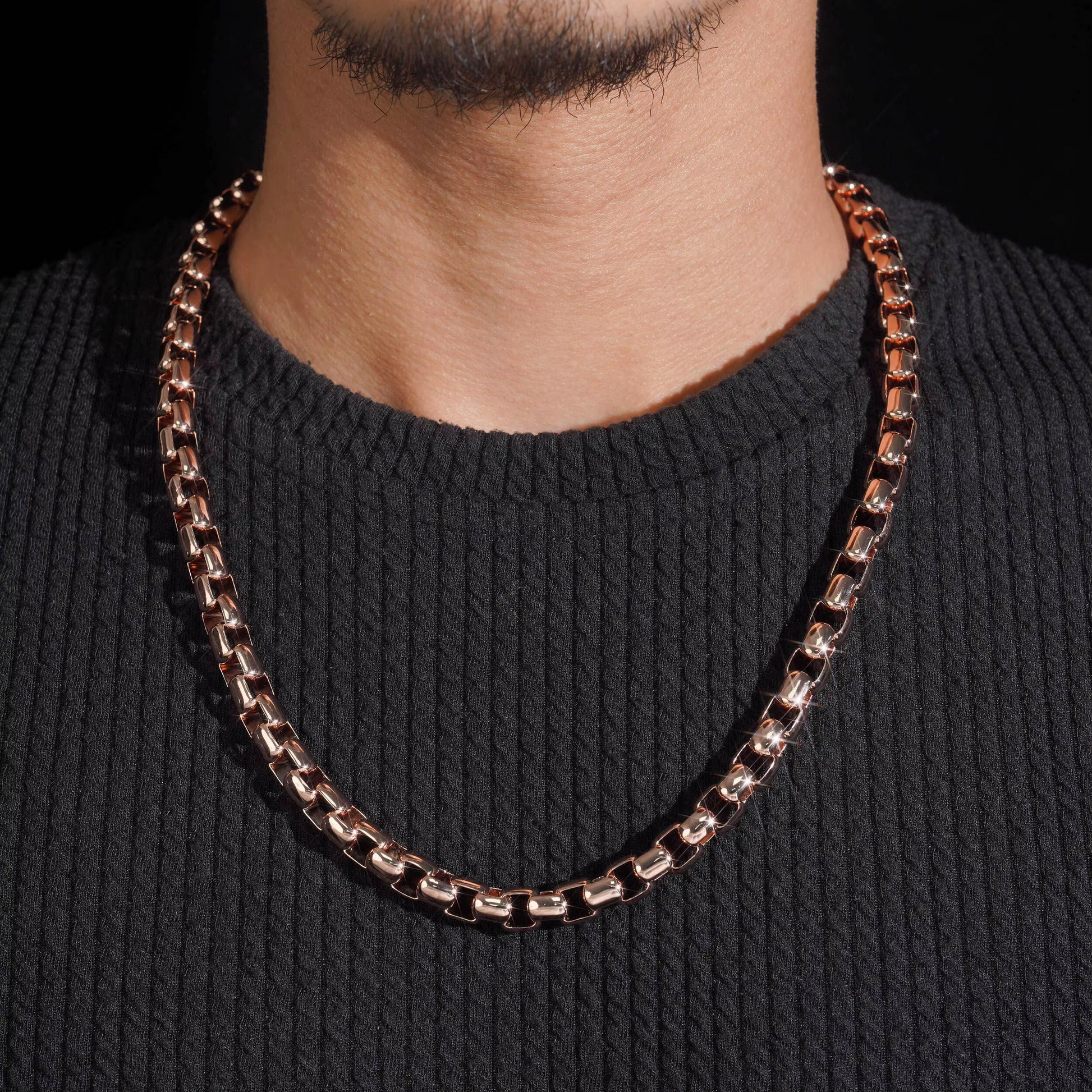 8MM ROSE GOLD BOX LINK CHAIN WITH BAGUETTE CLASP