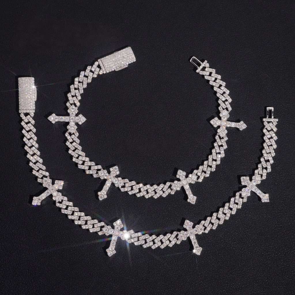 10MM DIAMOND CROSS CUBAN BARACELET