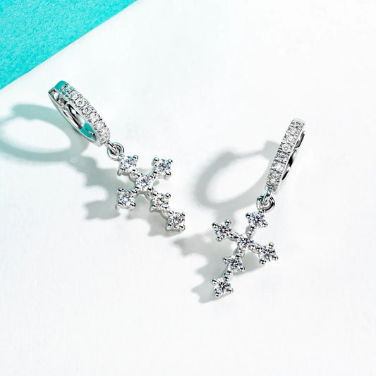 Cross Hoop Moissanite Diamond Earrings S925