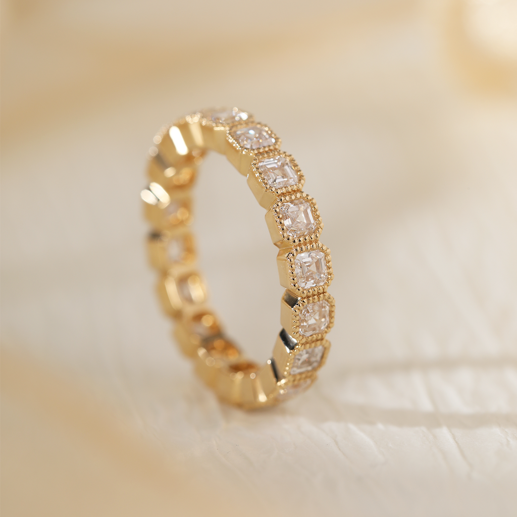 Deco Asscher Eternity Band 14K Yellow Gold