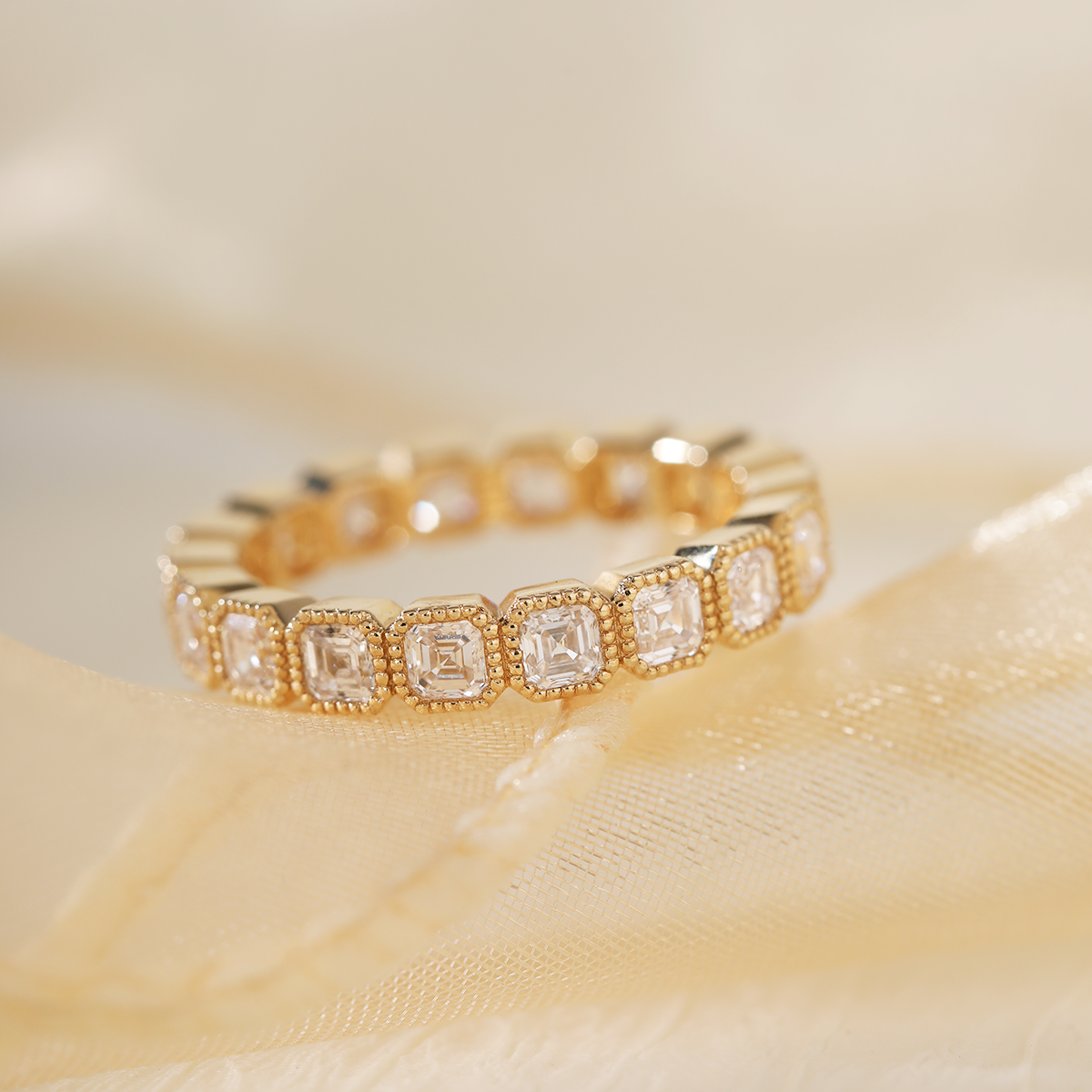 Deco Asscher Eternity Band 14K Yellow Gold