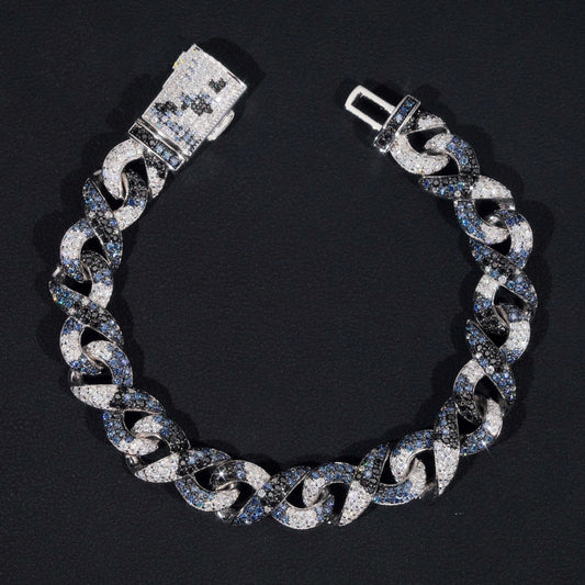 13mm Moissanite Blue/Black Camo Infinity Link Bracelet S925