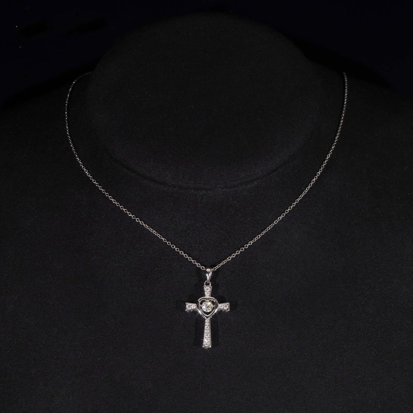 1.5in Heart Diamond Moissanite Cross Necklace S925