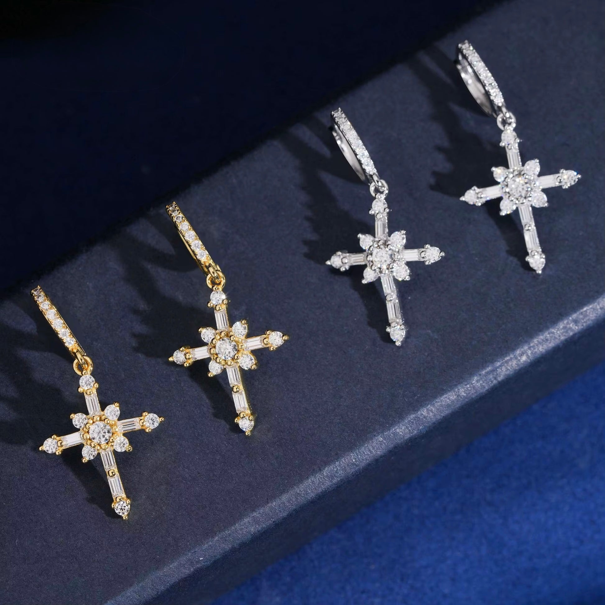 Radiant Star Cross Drop Earrings