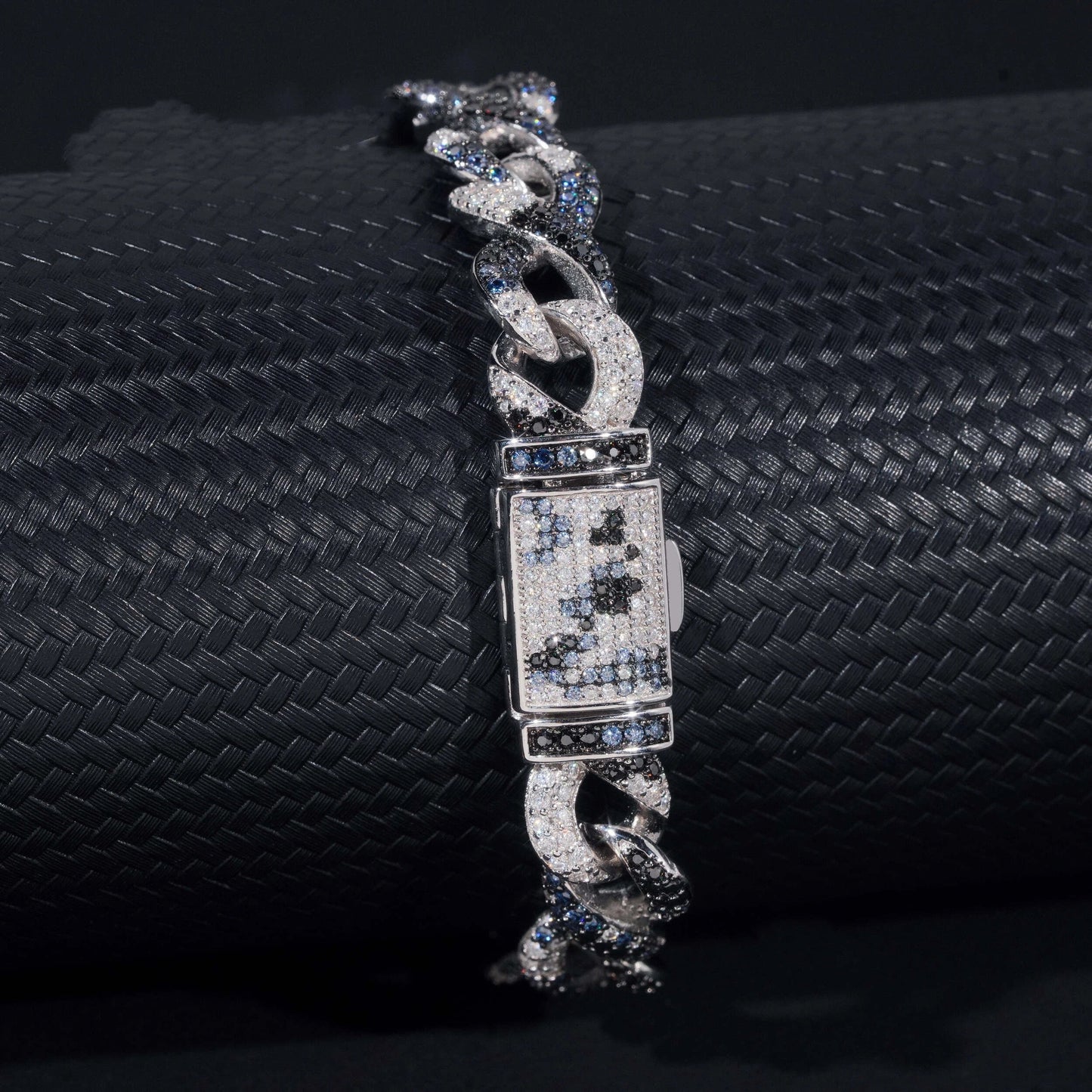 13mm Moissanite Blue/Black Camo Infinity Link Bracelet S925