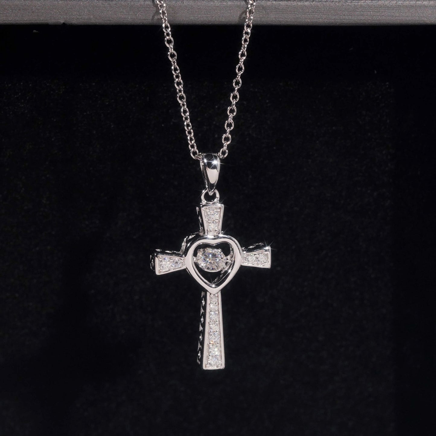 1.5in Heart Diamond Moissanite Cross Necklace S925