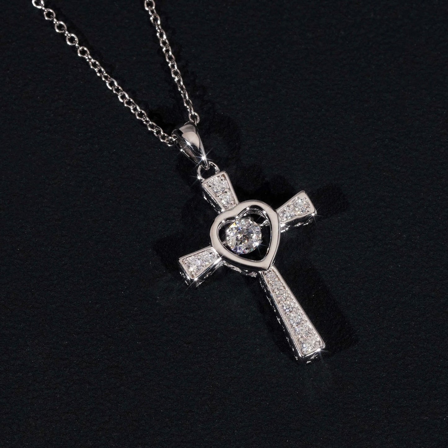 1.5in Heart Diamond Moissanite Cross Necklace S925