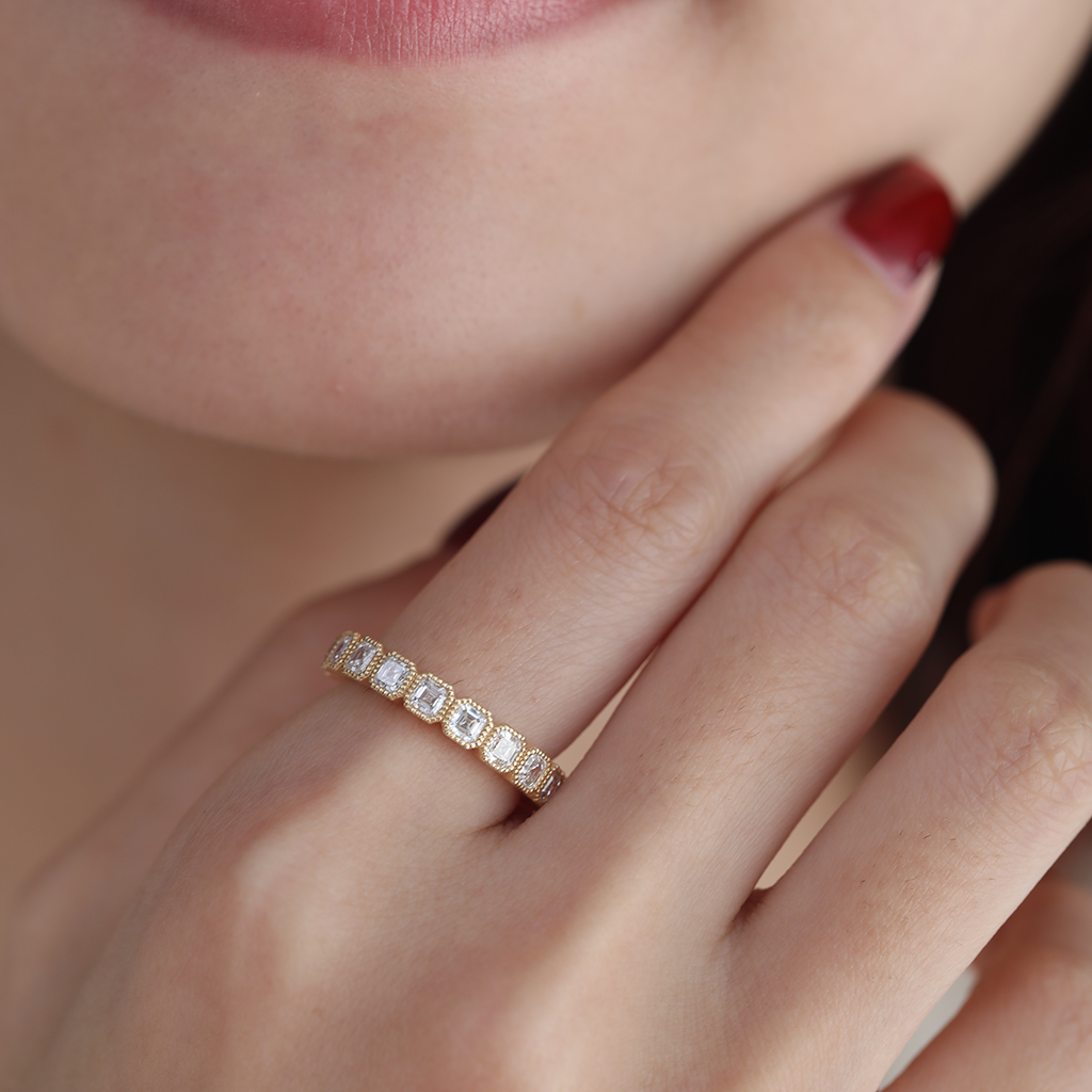 Deco Asscher Eternity Band 14K Yellow Gold