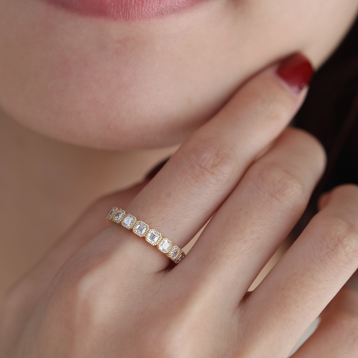 Deco Asscher Eternity Band 14K Yellow Gold