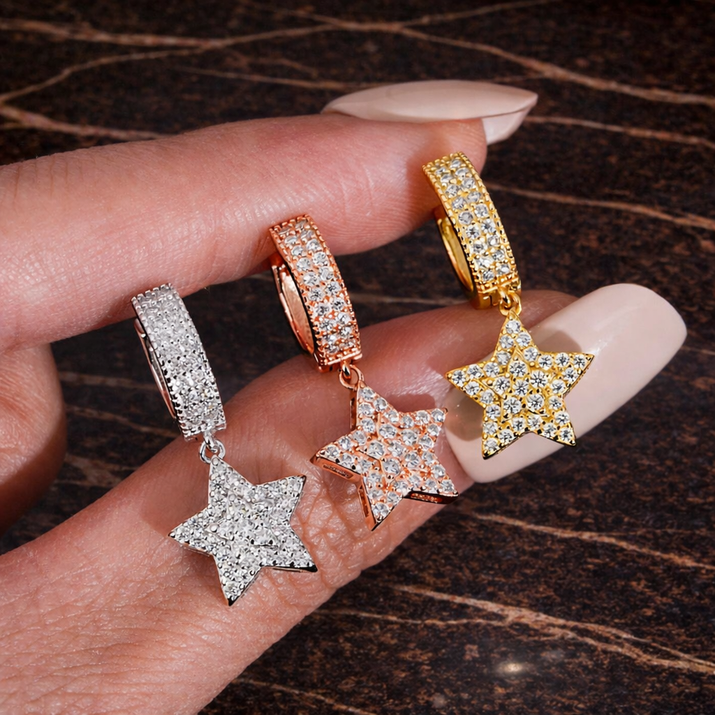 Celestial Star Drop Huggie Earrings