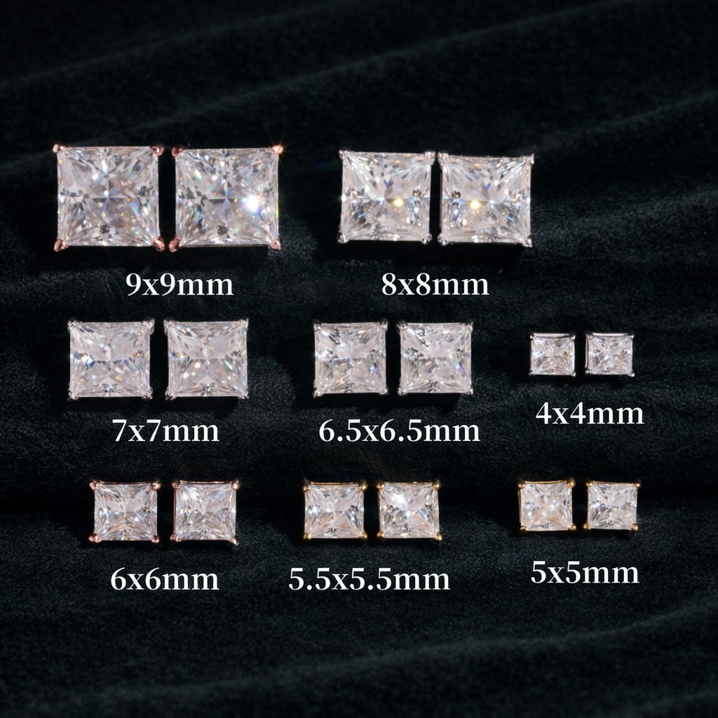 Signature Princess Cut Stud Earrings