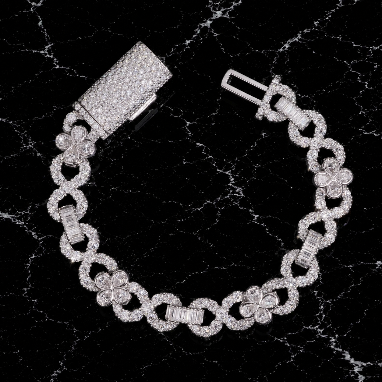 Classic Diamond Flower Link Bracelet