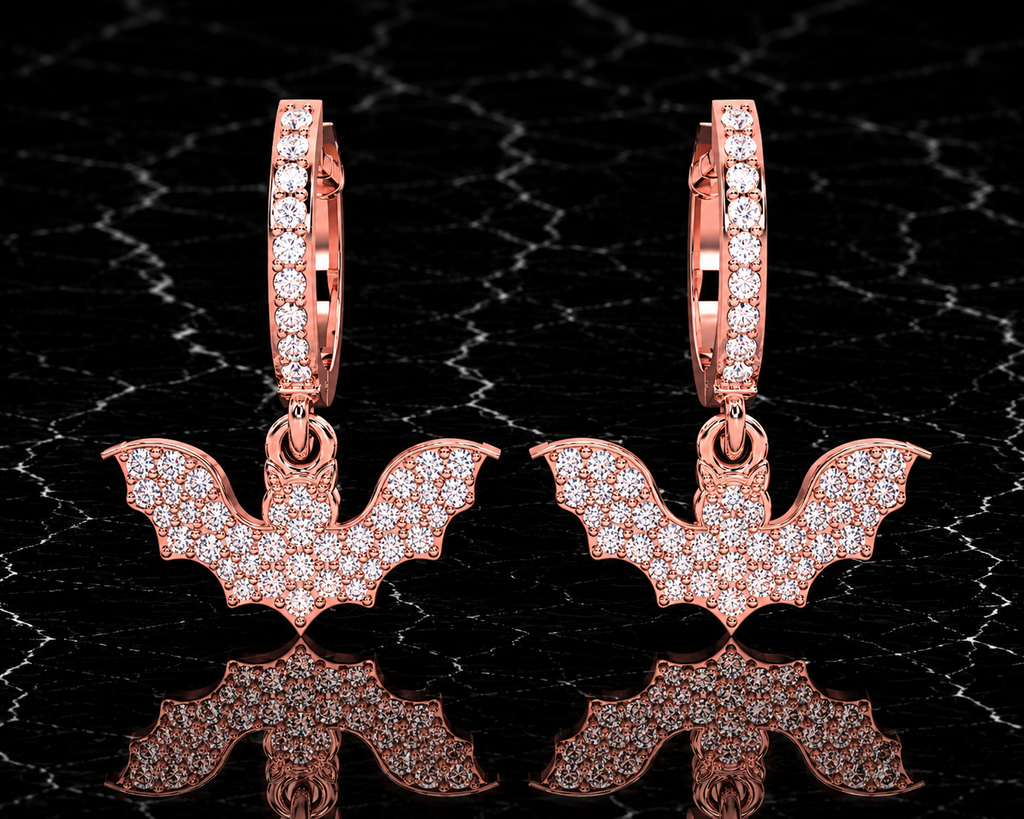 Diamond Bat Drop Hoop Earrings
