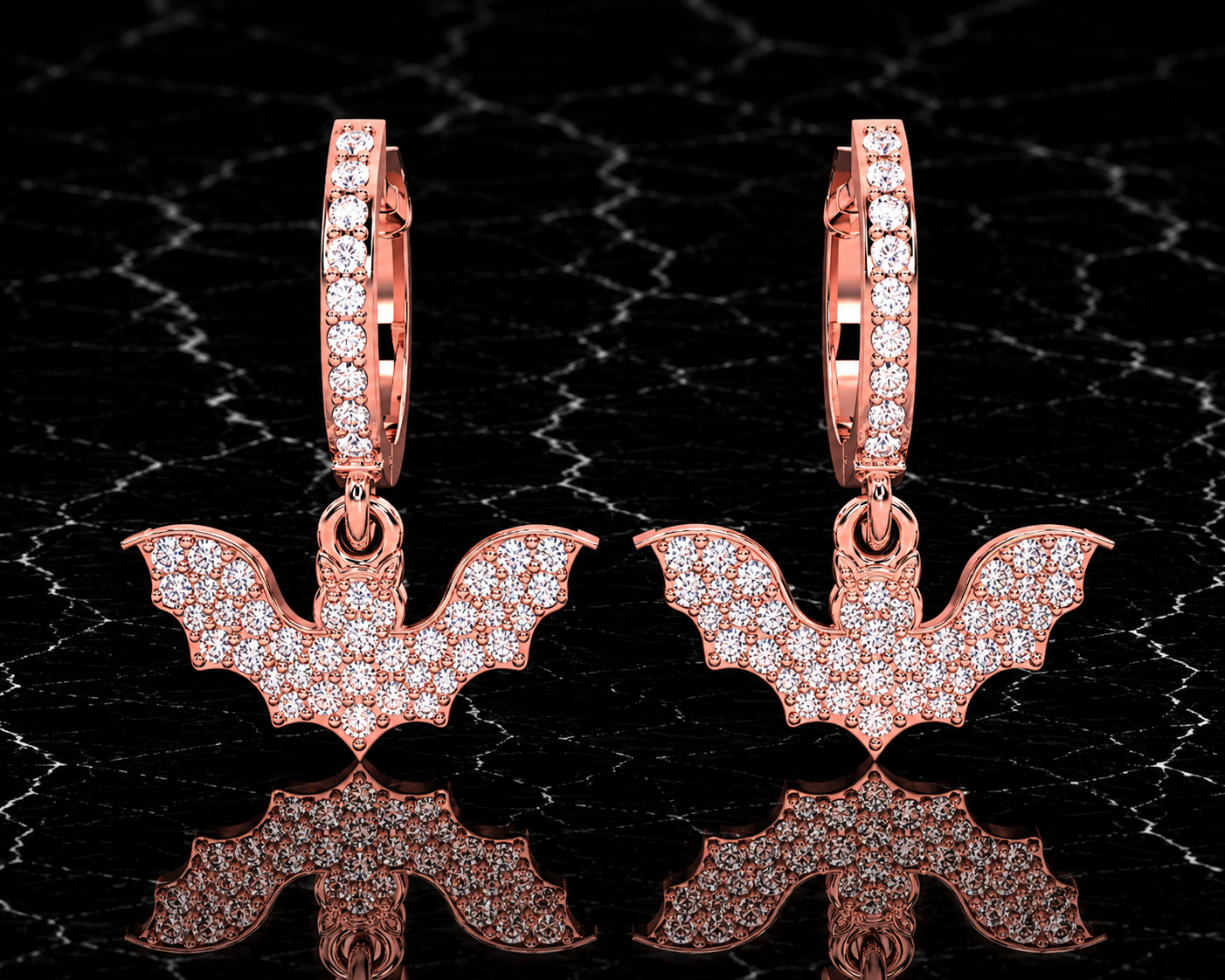Diamond Bat Drop Hoop Earrings