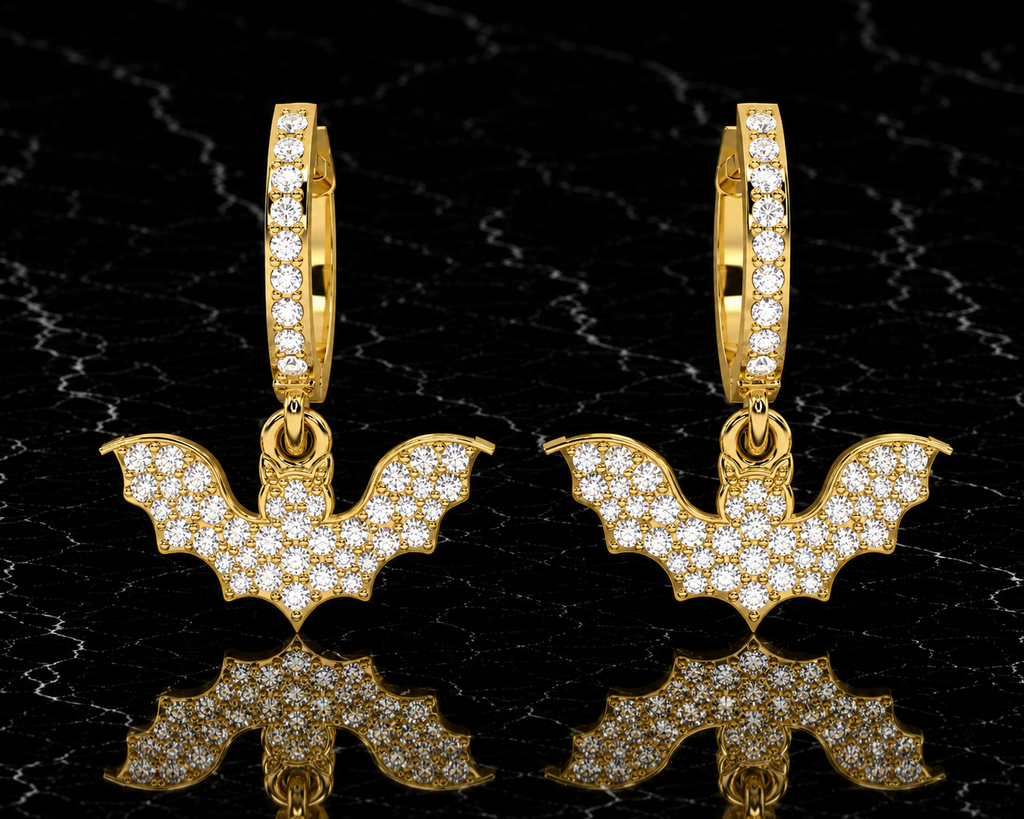 Diamond Bat Drop Hoop Earrings
