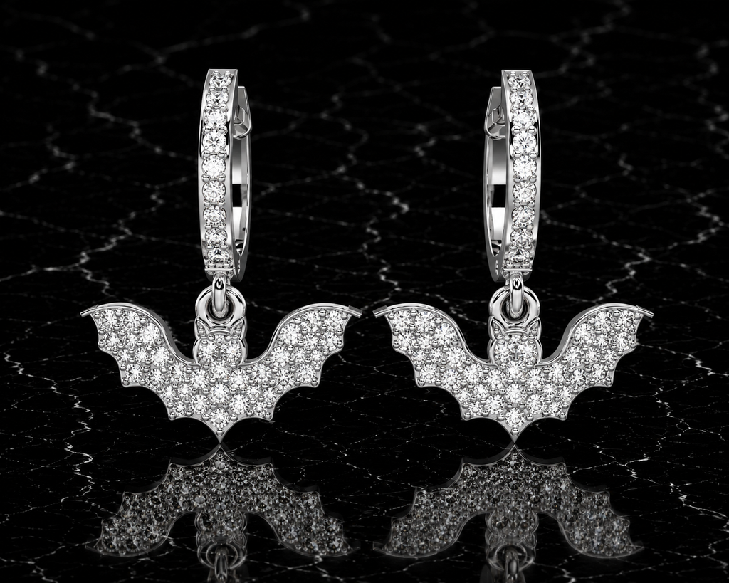 Diamond Bat Drop Hoop Earrings