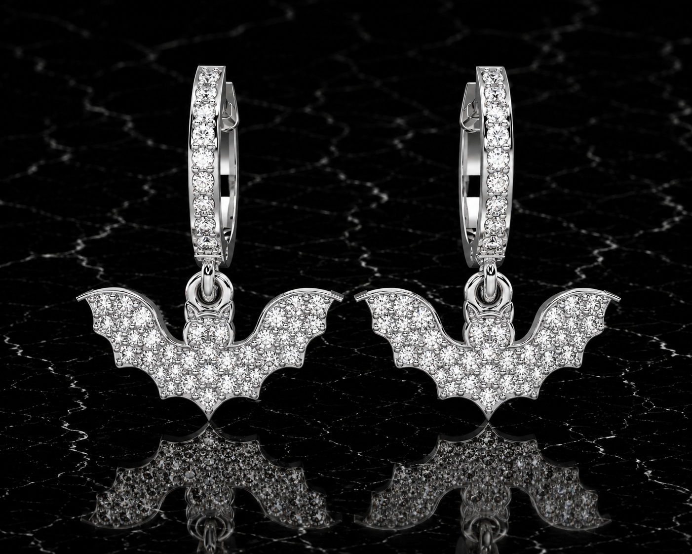 Diamond Bat Drop Hoop Earrings