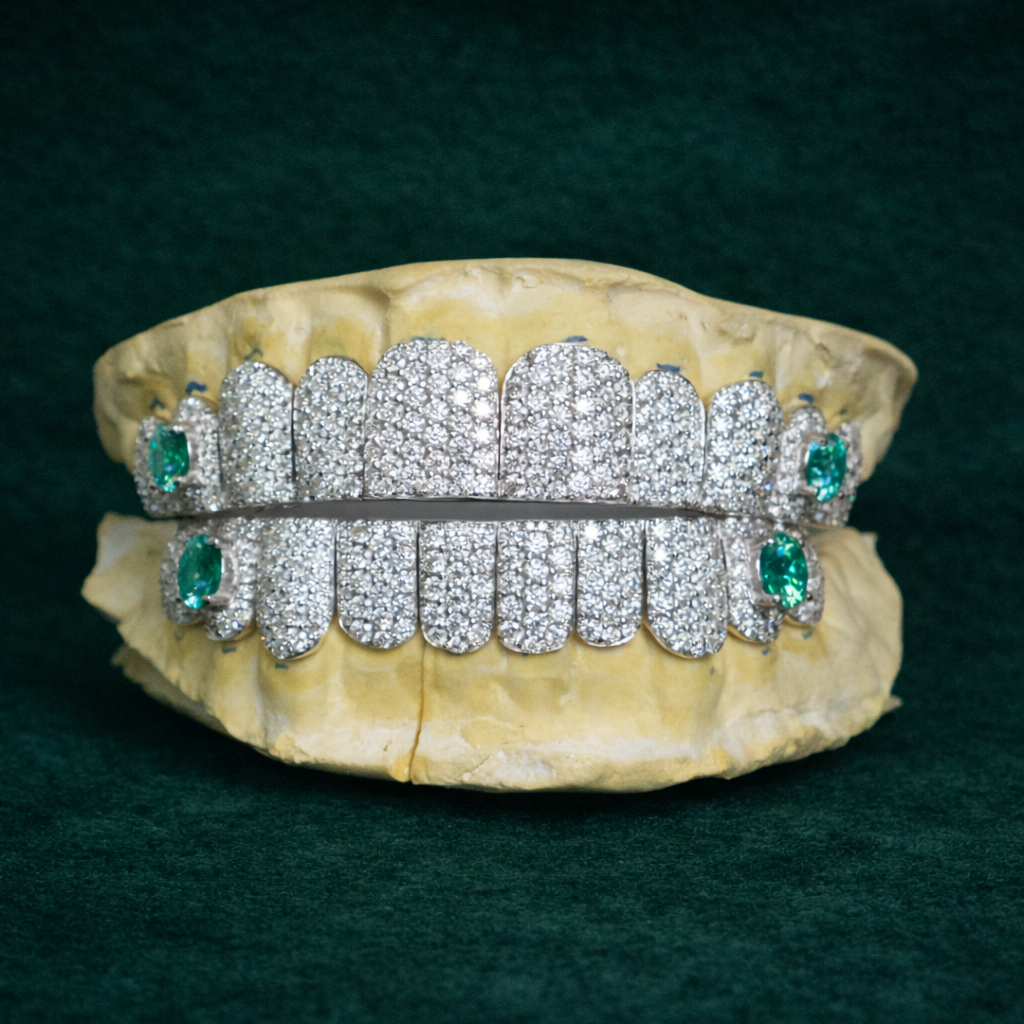 Custom Emerald Accent Diamond Grillz