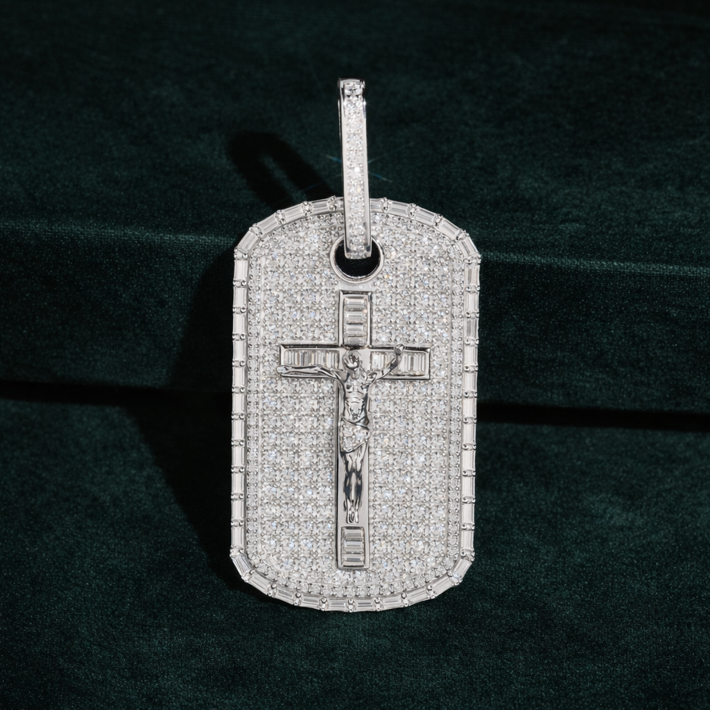 Crucifix Diamond Dog Tag Pendant