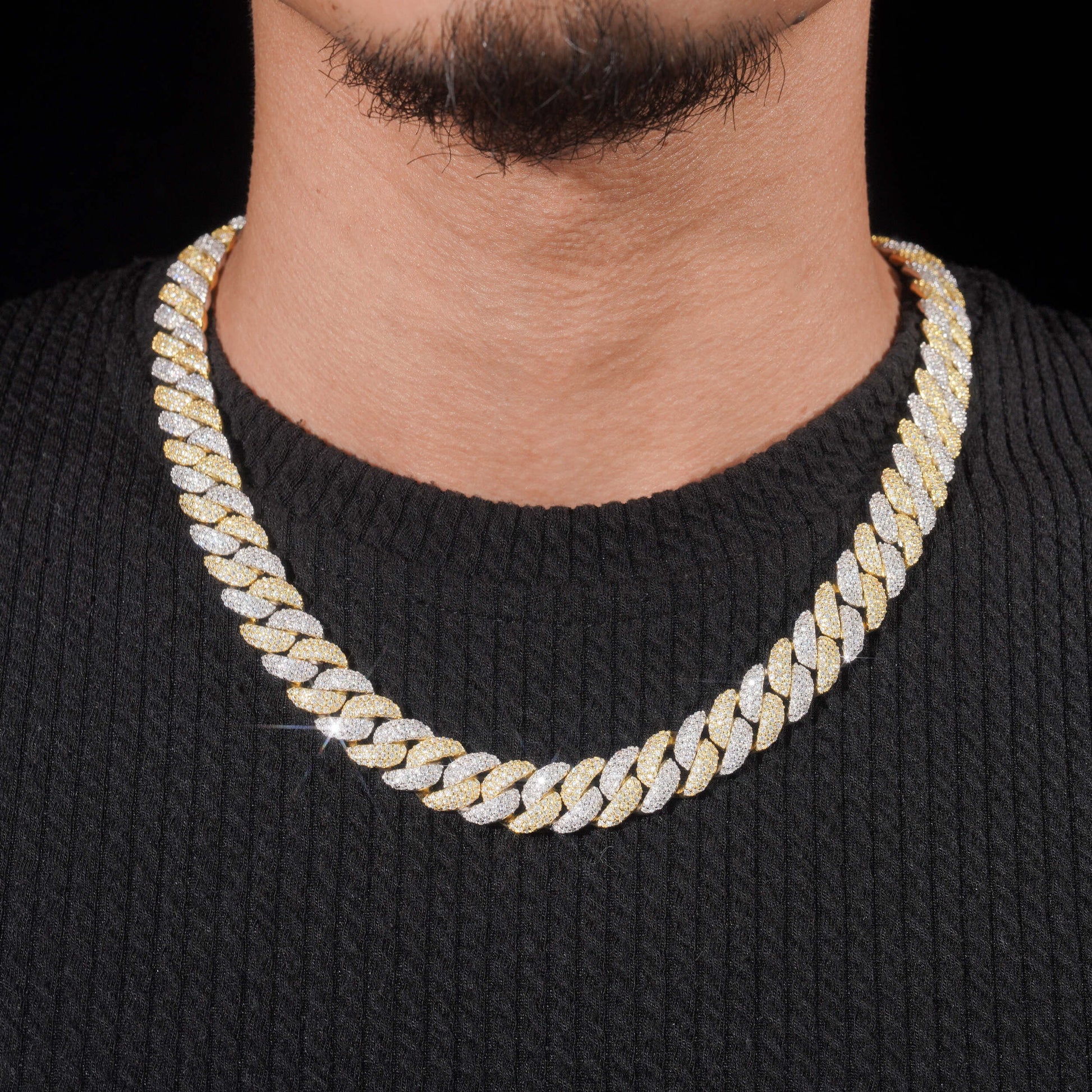 12MM TWO TONE YELLOW/WHITE GOLD CUBAN