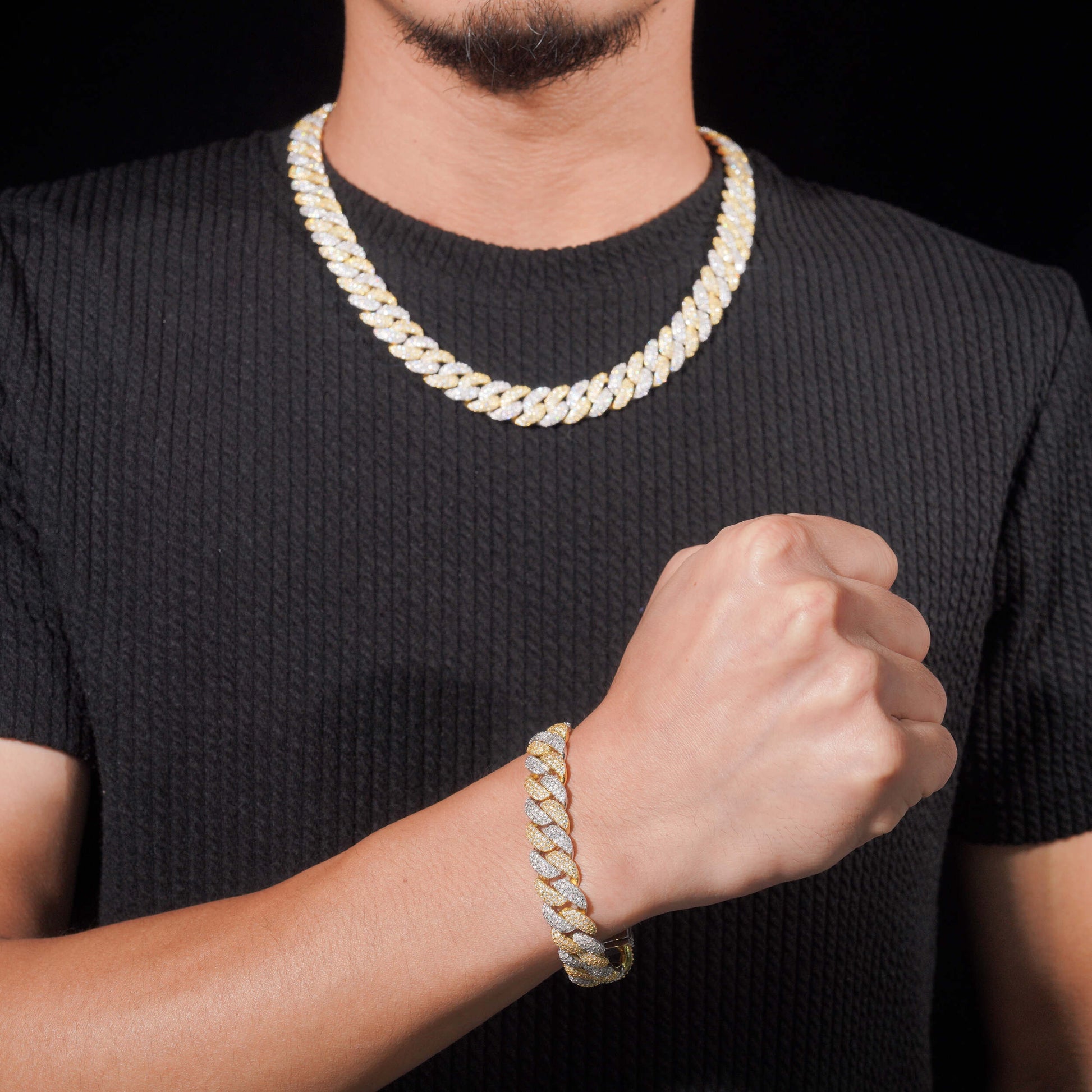 12MM TWO TONE YELLOW/WHITE GOLD CUBAN