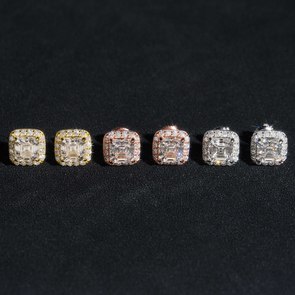 2CT ASSHER CUT HALO DIAMOND EARRINGS