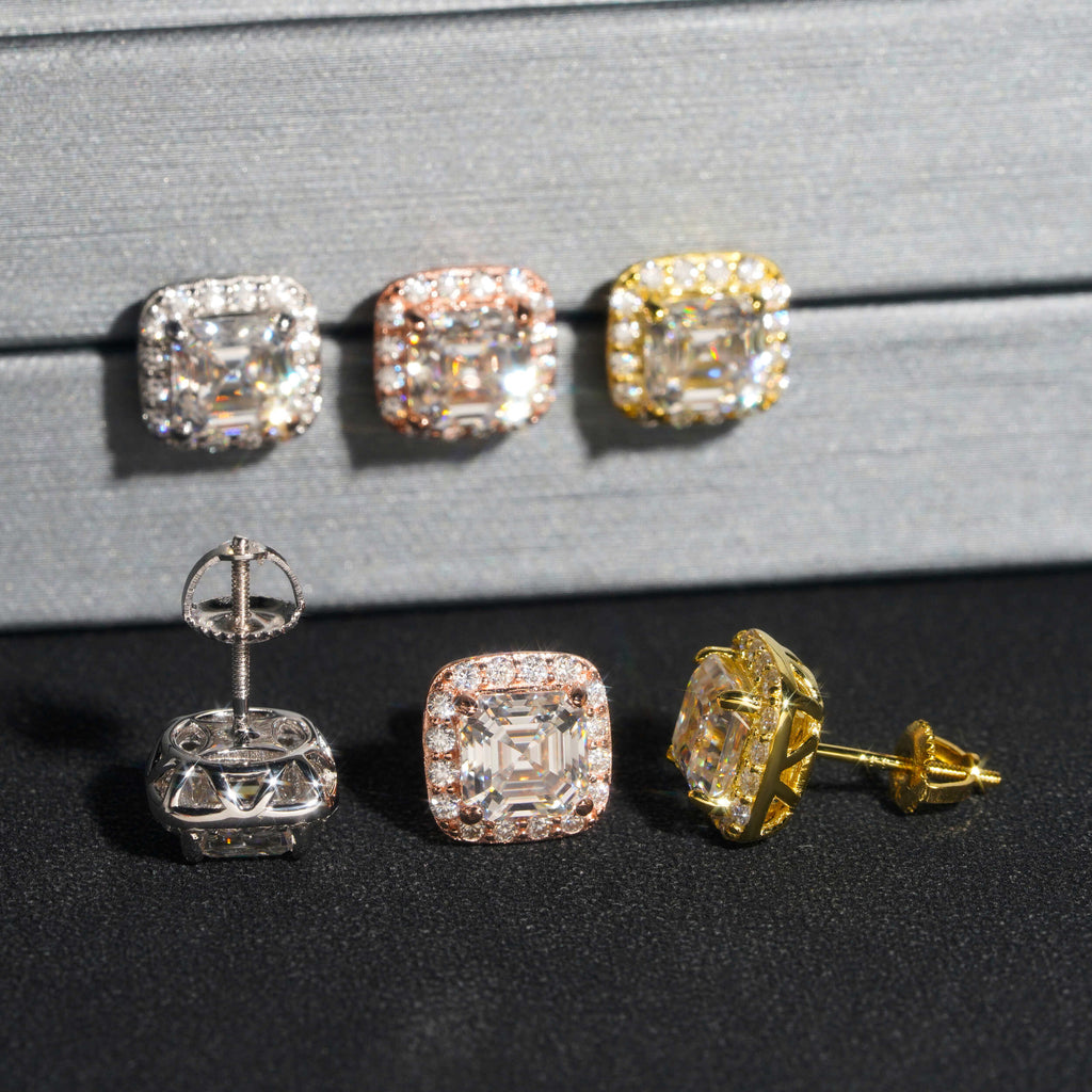 2CT ASSHER CUT HALO DIAMOND EARRINGS