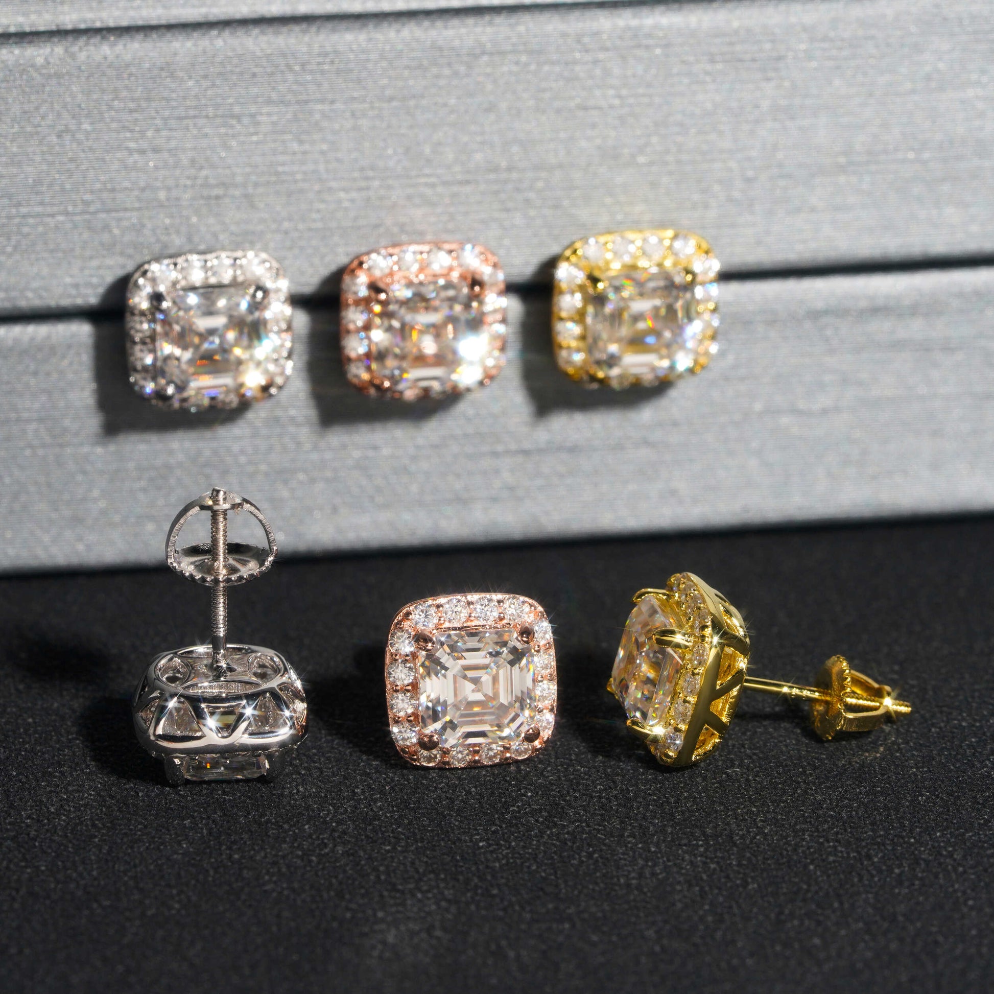 2CT ASSHER CUT HALO DIAMOND EARRINGS