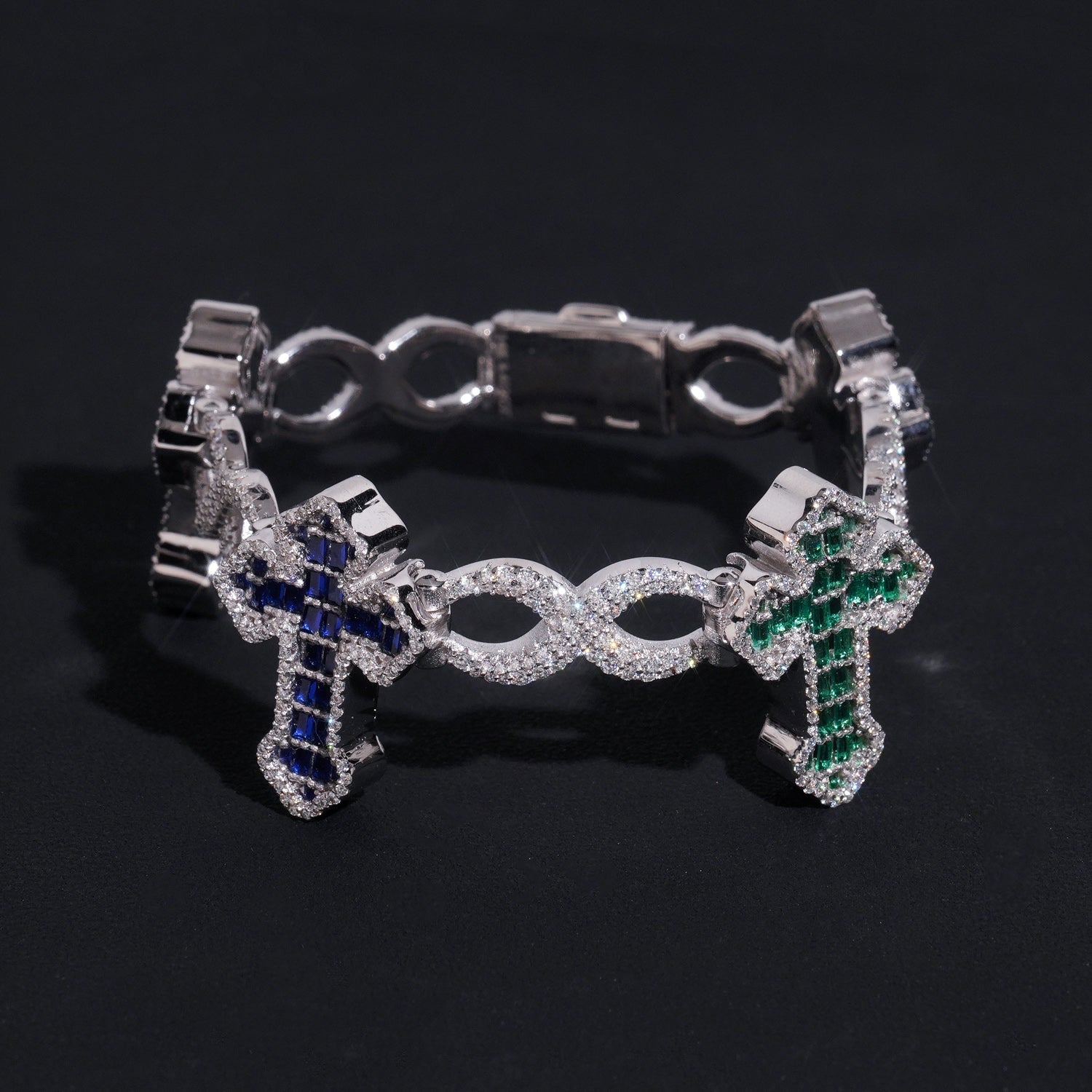 15MM INFINITY MIX COLOR BAGUETTE CROSS BRACELET