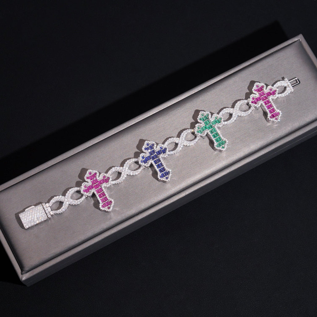 15MM INFINITY MIX COLOR BAGUETTE CROSS BRACELET