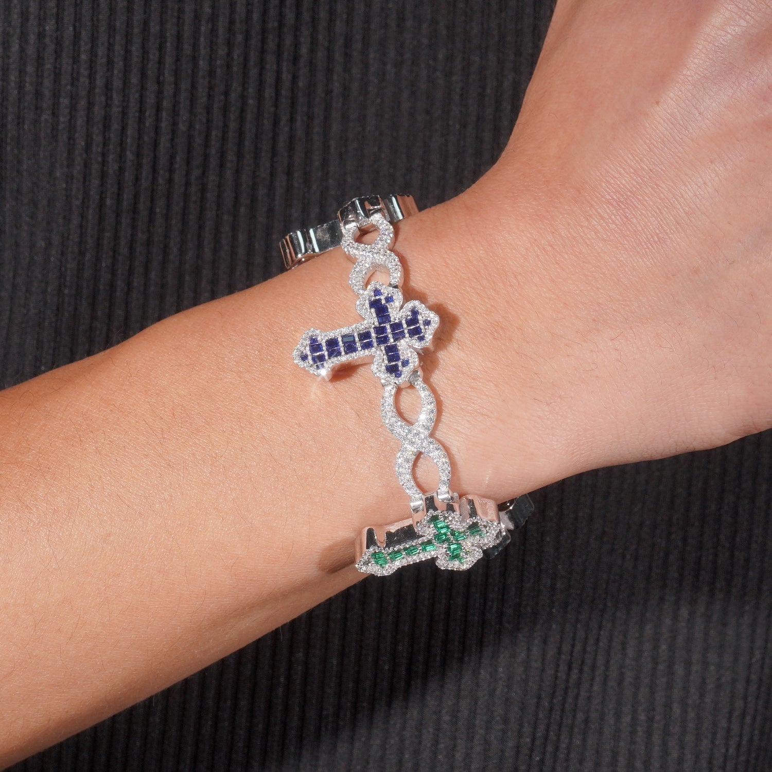 15MM INFINITY MIX COLOR BAGUETTE CROSS BRACELET
