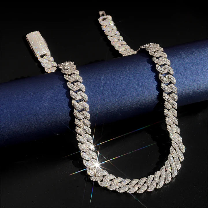 Three Row 12MM Moissanite Cuban Link Chain S925