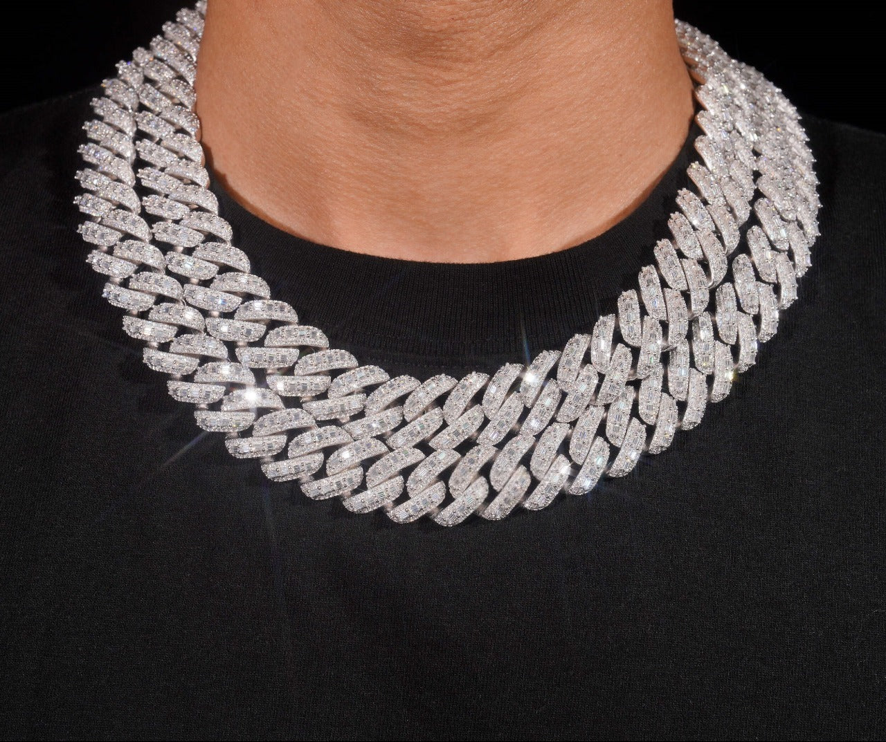 18mm Baguette Center Cuban Link Chain