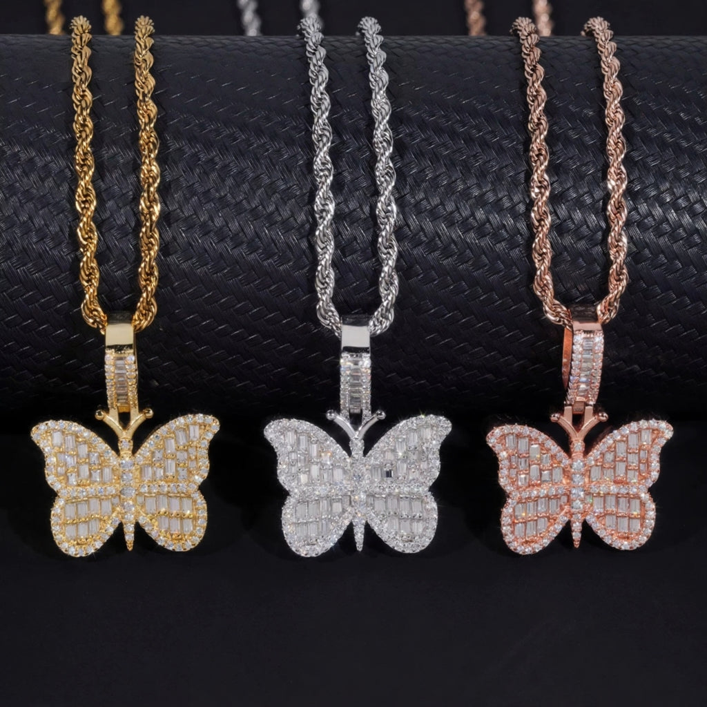 SMALL BUTTERFLY DIAMOND BAGUETTE PENDANT