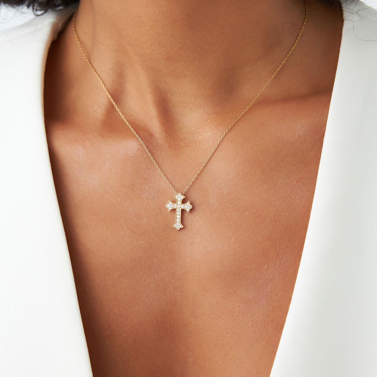 Eternal Grace Diamond Cross Necklace - 14K Gold