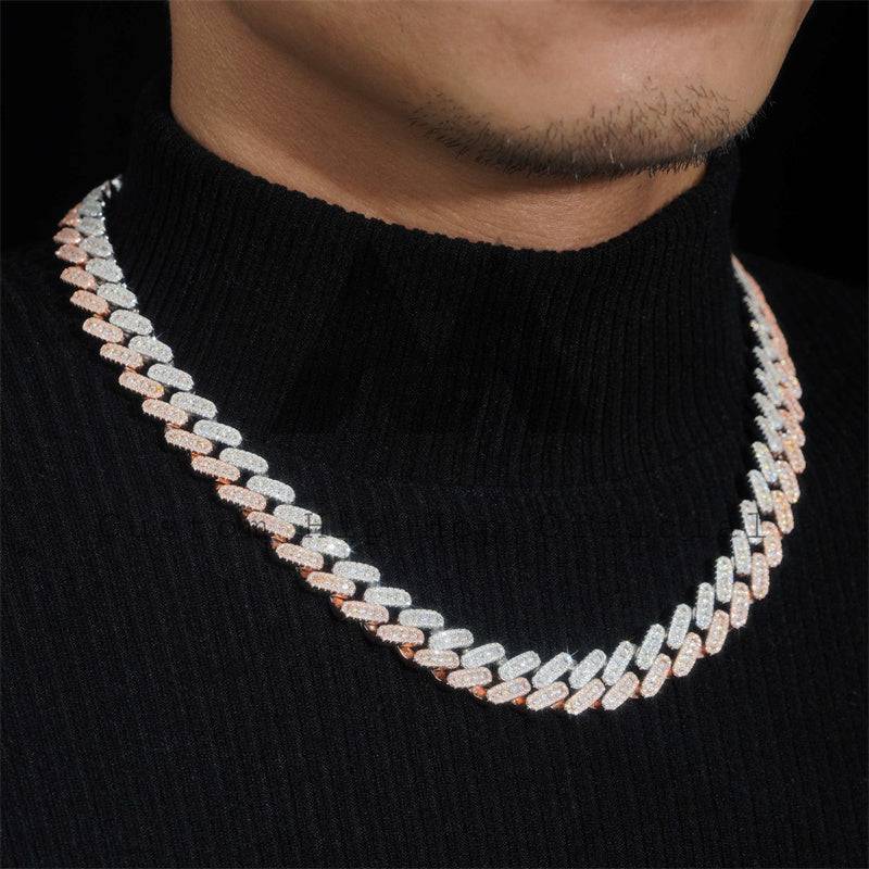 13mm Two Tone Moissanite Cuban Chain with Curve Clasp S925