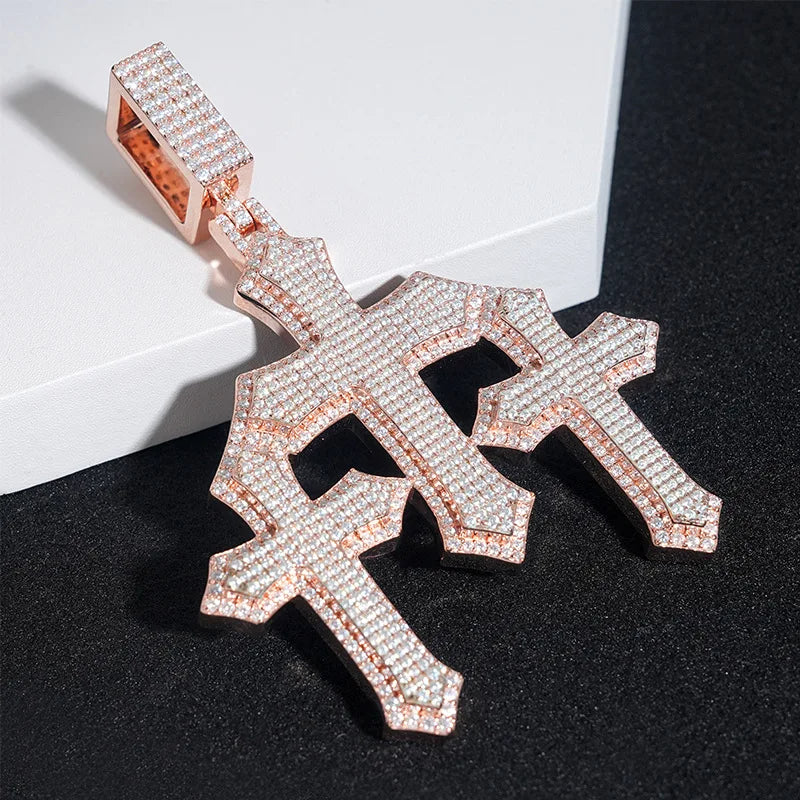 Three Crosses Moissanite Diamond Pendant S925