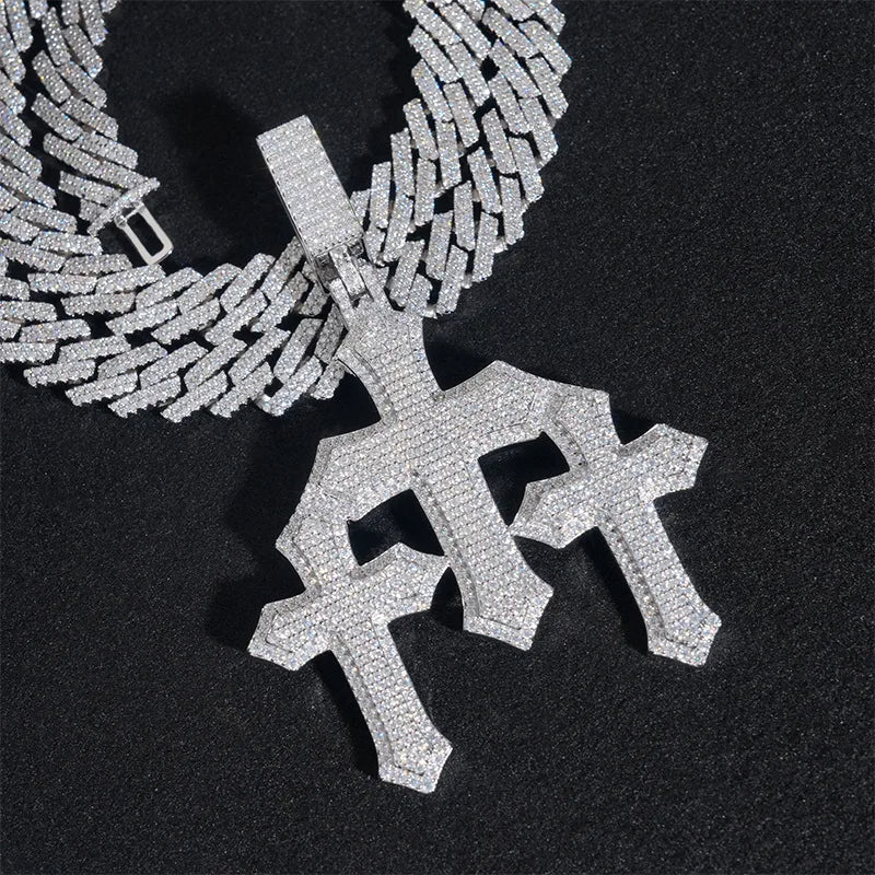 Three Crosses Moissanite Diamond Pendant S925