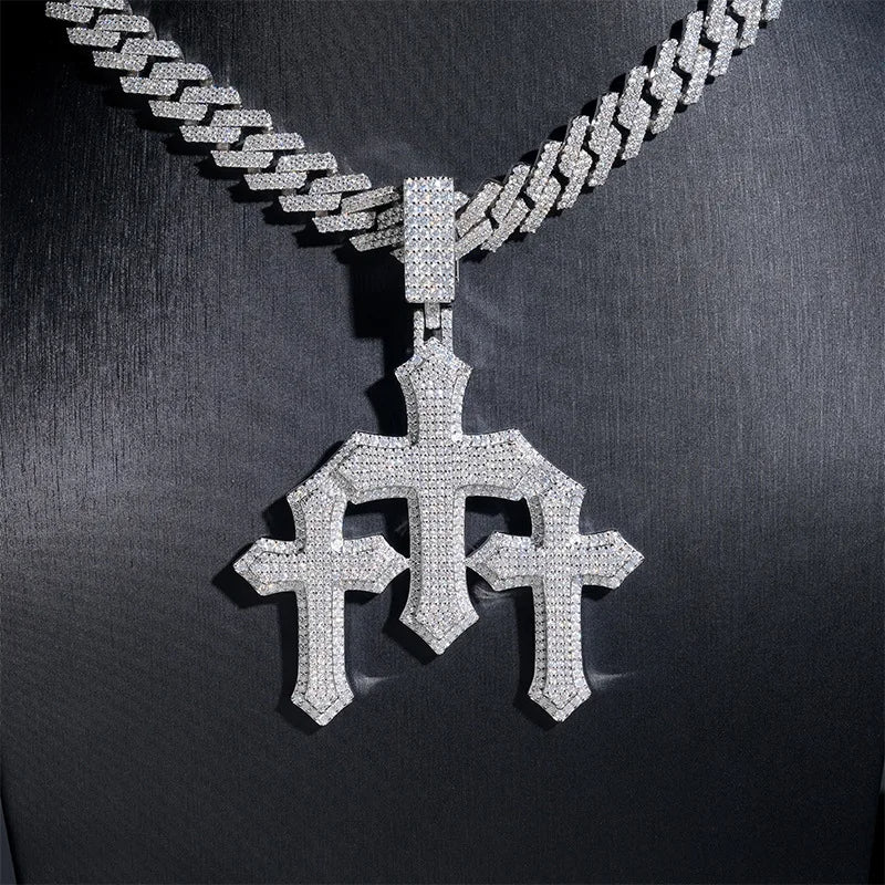 Three Crosses Moissanite Diamond Pendant S925