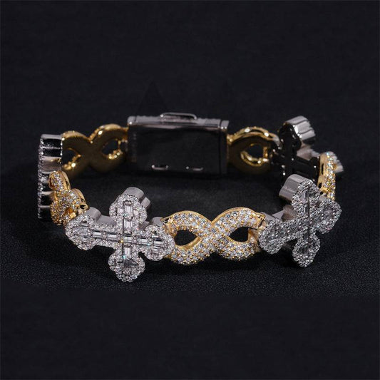 15mm Two Tone Infinity Cross Moissanite Bracelet S295