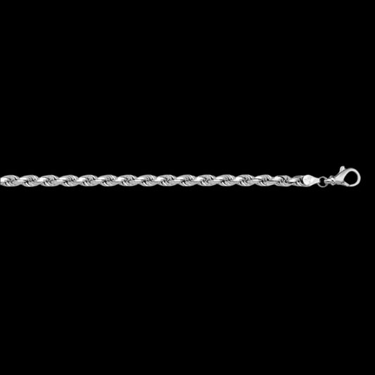 2.3mm 14k White Gold Solid Diamond Cut Rope Chain