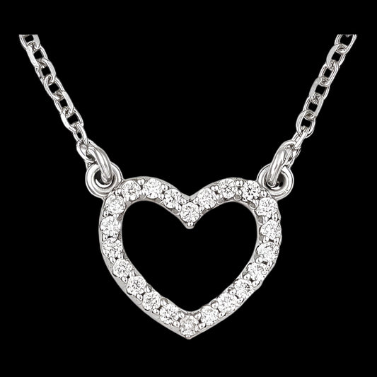 Small Open Heart Diamond Necklace 14k White Gold