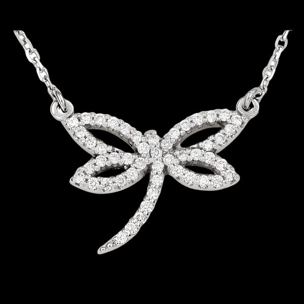 Dragonfly Diamond Necklace 14k White Gold