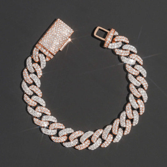 18mm Two Tone Cuban Link Moissanite Bracelet S925