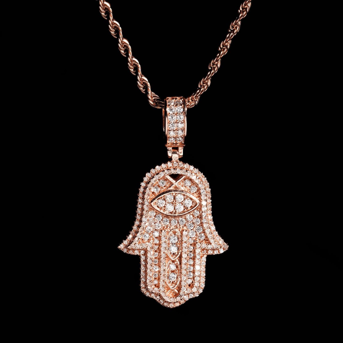 Evil Eye Hamsa Hand Moissanite Pendant S925