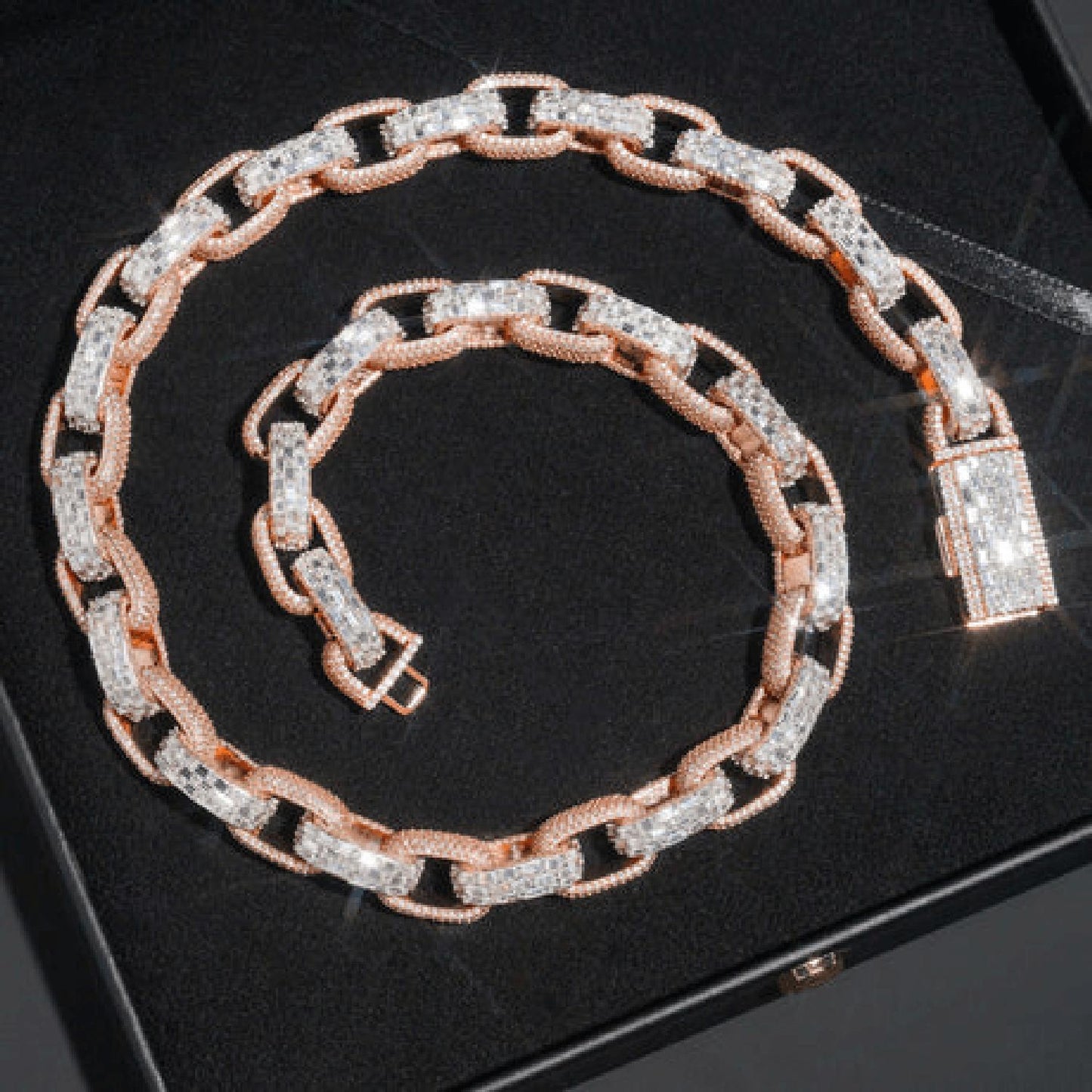 13mm Two Tone Hermes Baguette Moissanite Chain S925