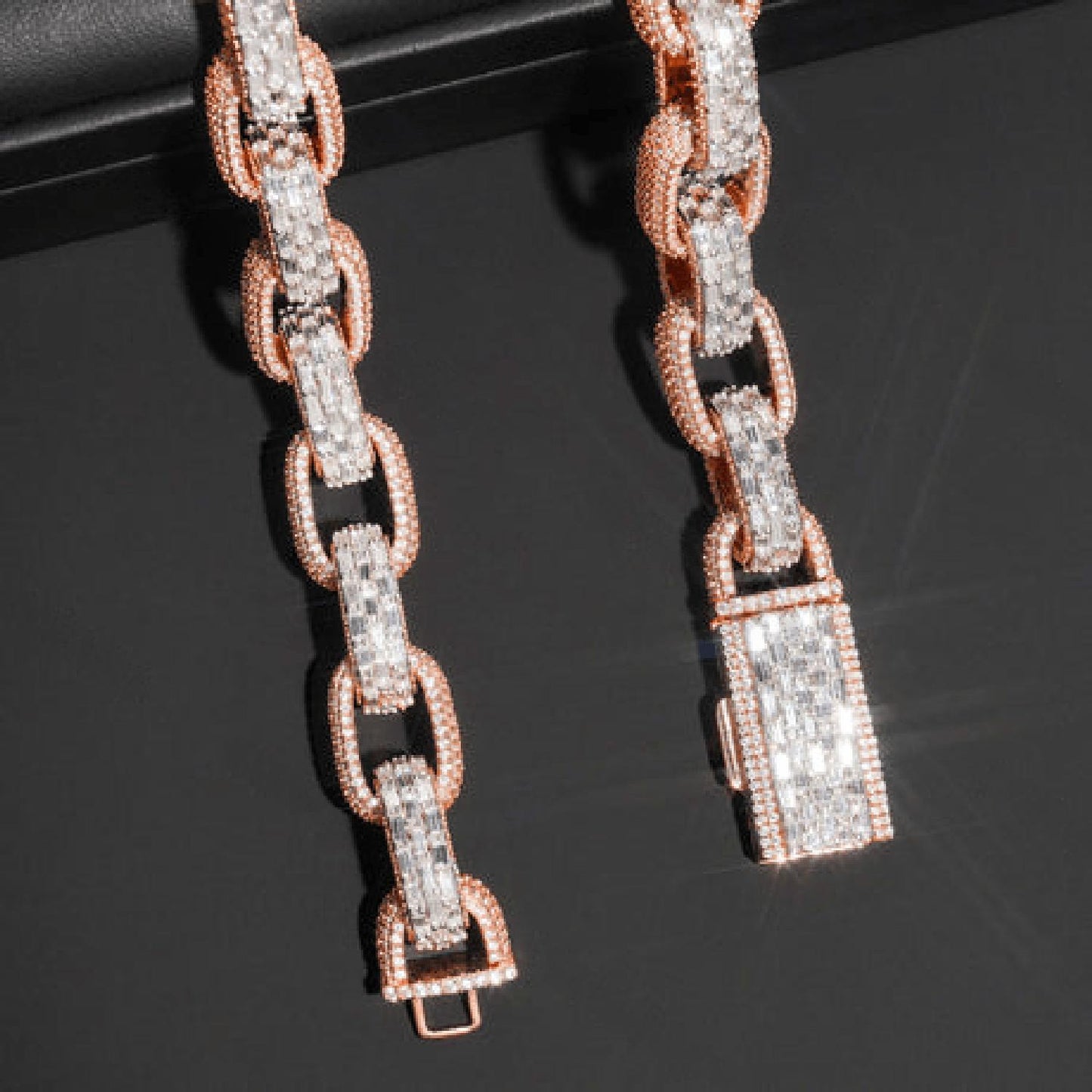 13mm Two Tone Hermes Baguette Moissanite Chain S925