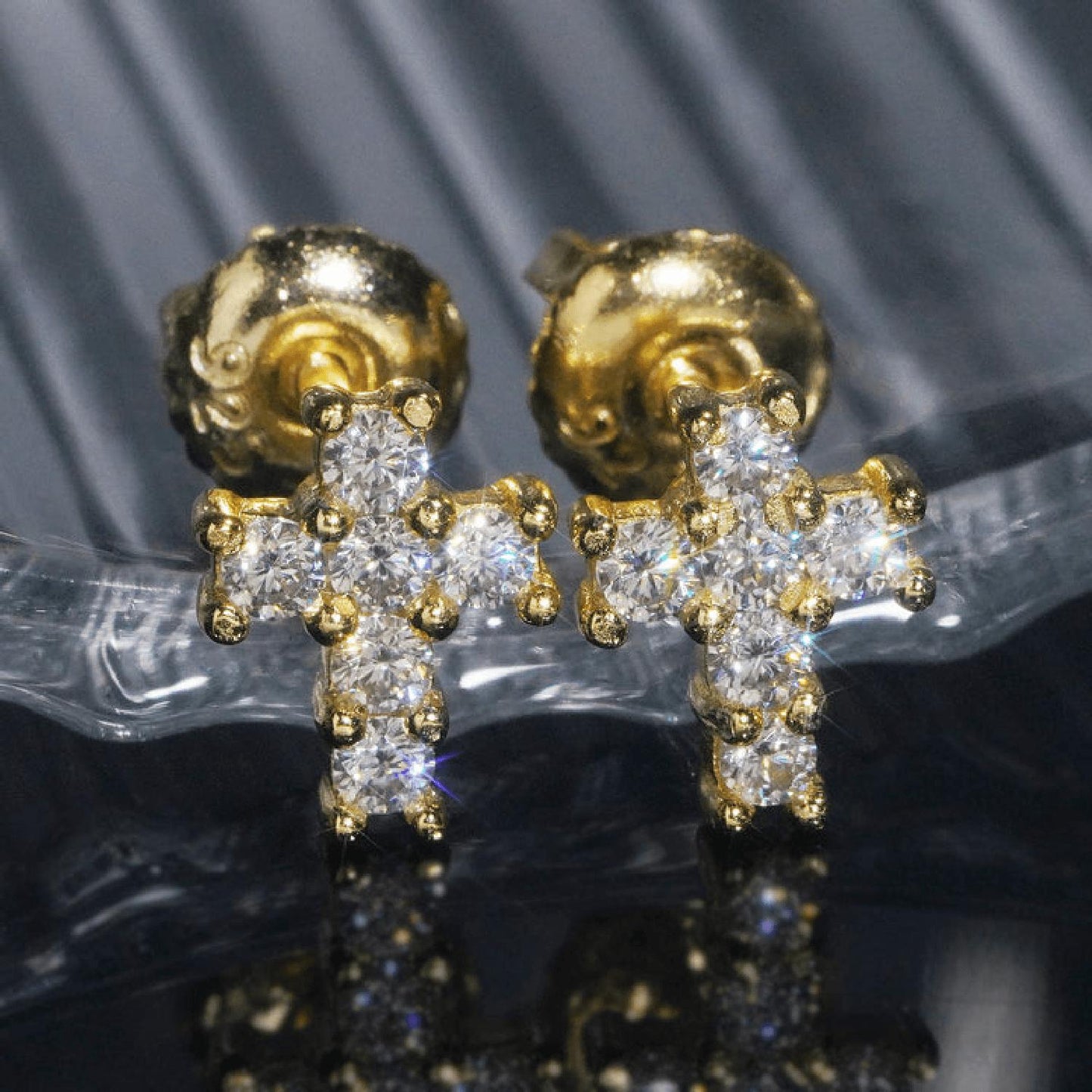 Mini Moissanite Cross Screw Back Earrings S925